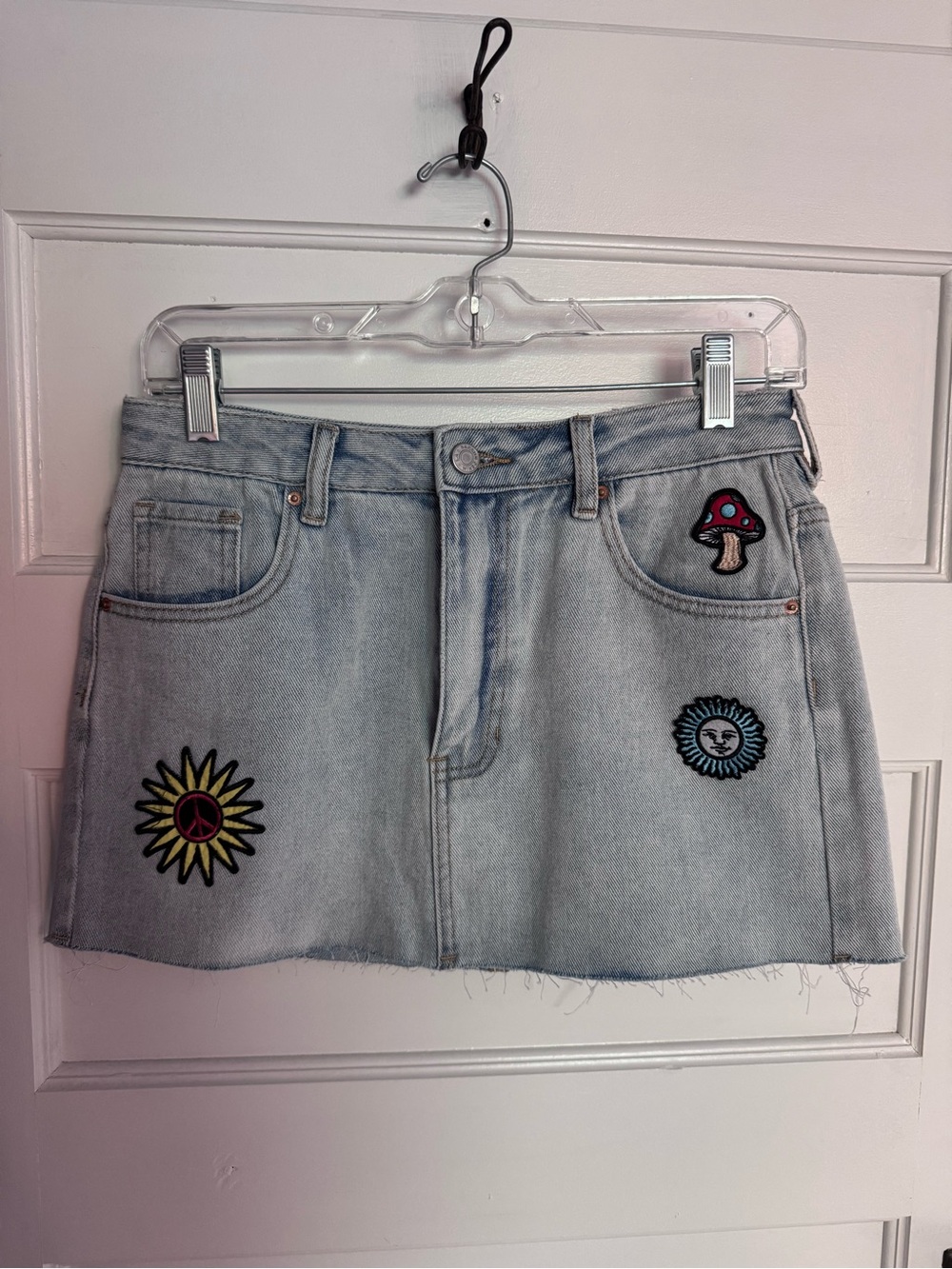 PacSun Light Blue Embroidered Denim Mini Skirt